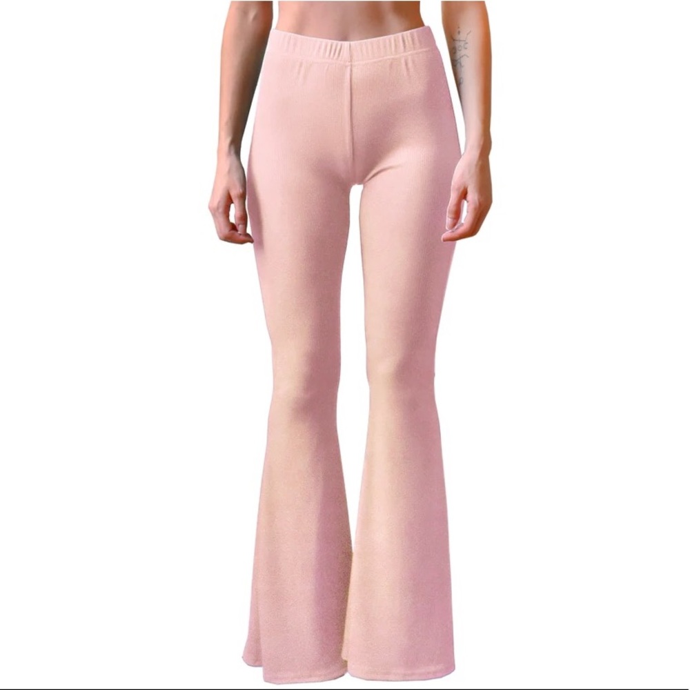 Ribbed bell bottoms - rose pink